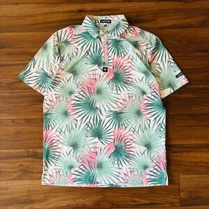 Bad Birdie Hammock Hunter Pink Palm Tree Golf Polo Performance Shirt Size M